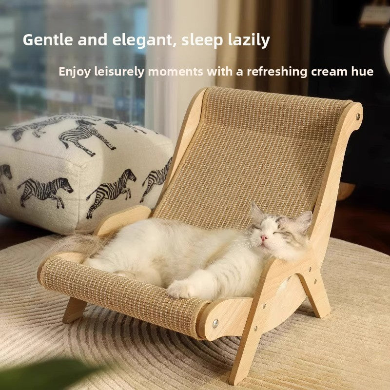 Wooden Cat Lounge Chair with Sisal Scratching Pad